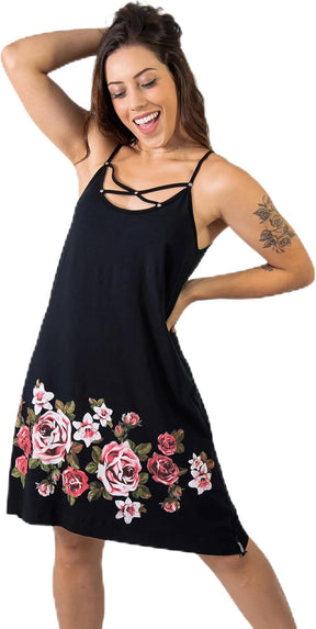 Vestido Feminino Floral Casual Alça Fina Decote